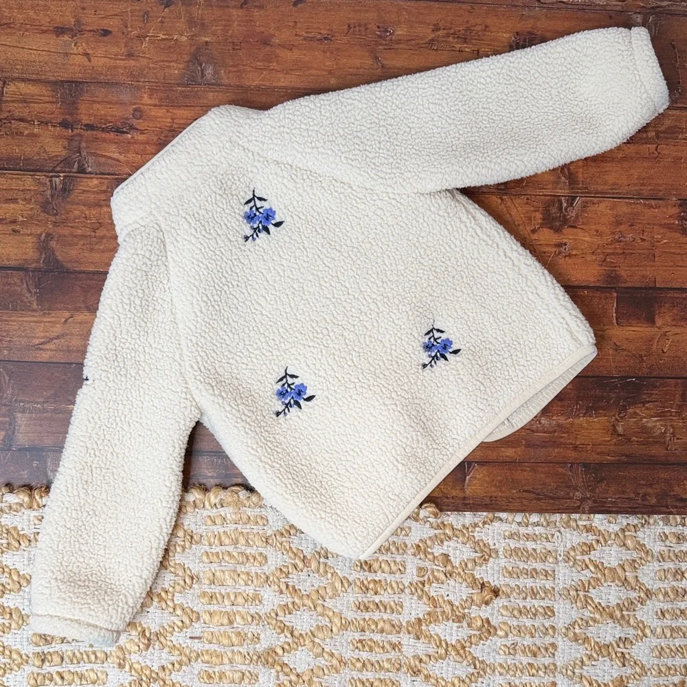 Old Navy Cream Fleece with Blue Floral Embroidery 18-24m - Picture 3 of 4